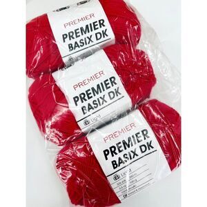 Premier Yarns Basix DK Yarn #3 Light CHERRY RED 3.5 oz 306 yds Acrylic 3 pack
